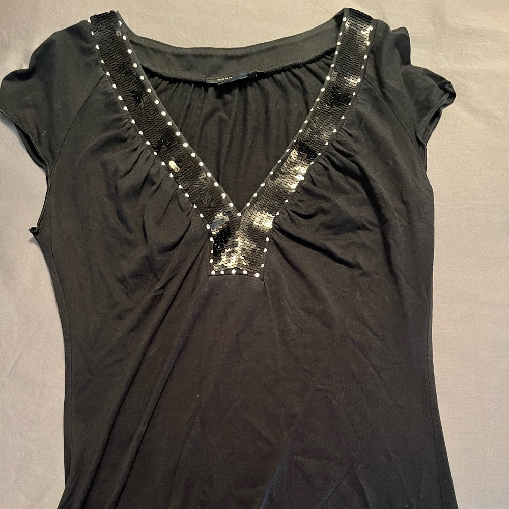 BCBG Vintage Top with Sequin Neckline
